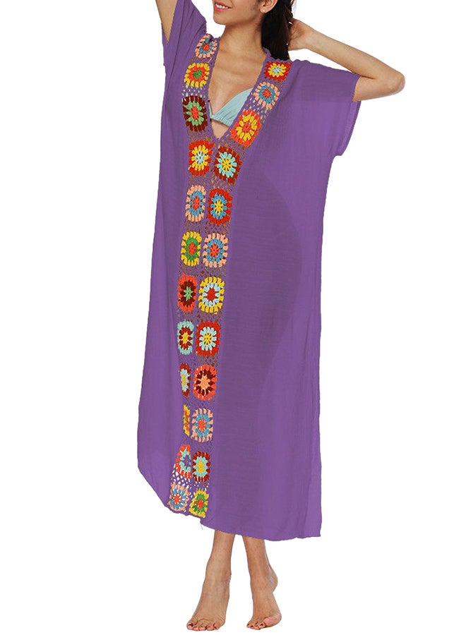 Summer-Side Open Beach Dress Purple - Image 3